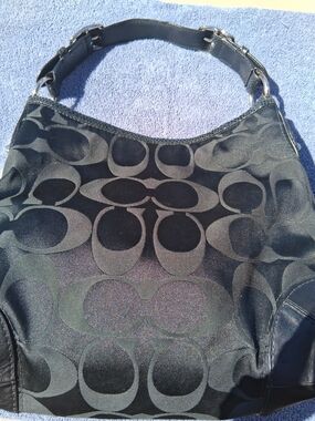 Coach Black Signature Jacquard Shoulder Hobo